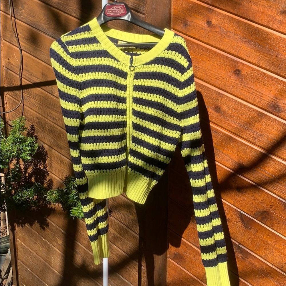 Navy and yellow stripped zip up sweater